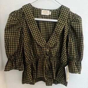 Nation LTD Sonja Top - Black and Olive Gingham NWT